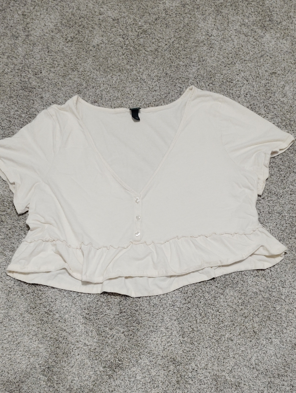 wild fable Cream Ruffled V-Neck Crop Top
